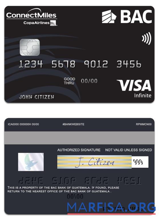 Downloadable Guatemala BAC Bank visa infinite card example